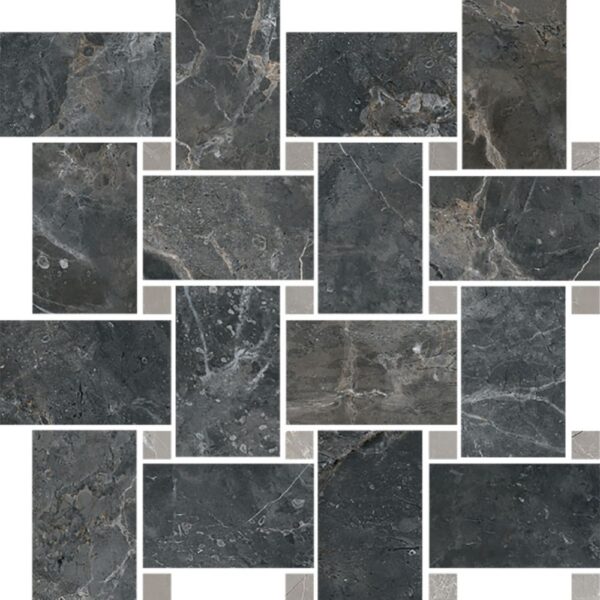 Black Shine Basketweave Mosaic Polished